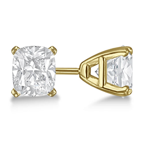 Cushion Diamond Stud Earrings Basket Setting In 14K Yellow Gold