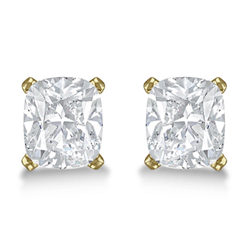 Cushion Diamond Stud Earrings Basket Setting In 14K Yellow Gold