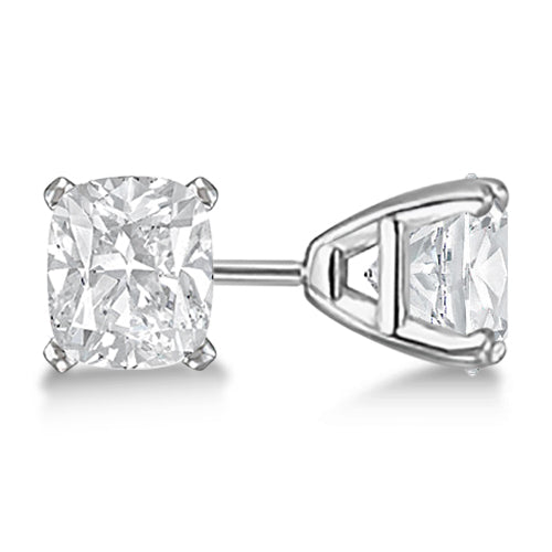 Cushion Diamond Stud Earrings Basket Setting In 18K White Gold