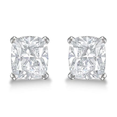 Cushion Diamond Stud Earrings Basket Setting In 18K White Gold