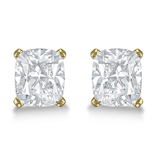 Cushion Diamond Stud Earrings Basket Setting In 18K Yellow Gold