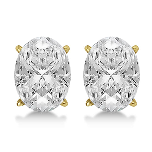 Oval Diamond Stud Earrings 4-Prong Basket Setting In 14K Yellow Gold