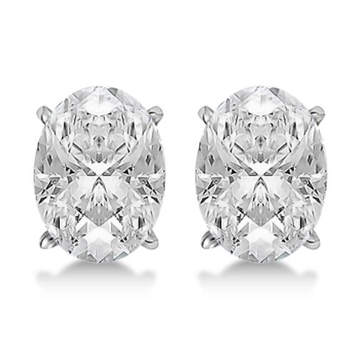 Oval Diamond Stud Earrings 4-Prong Basket Setting In Platinum