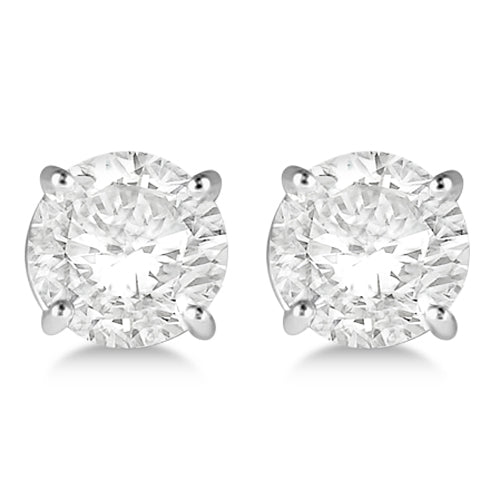 Round Diamond Stud Earrings 4-Prong Basket Setting In 14K White Gold