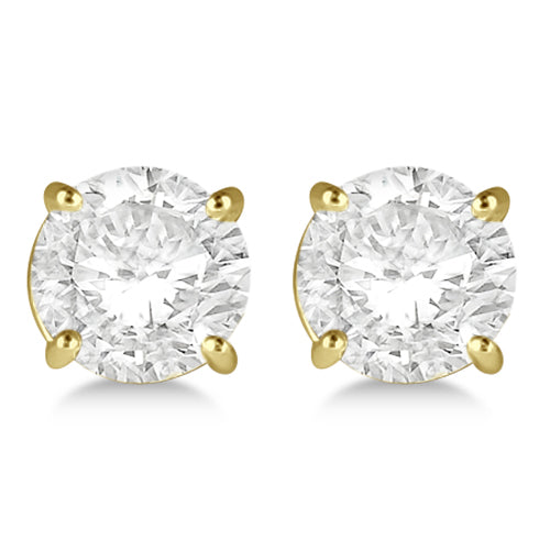 Round Diamond Stud Earrings 4-Prong Basket Setting In 14K Yellow Gold
