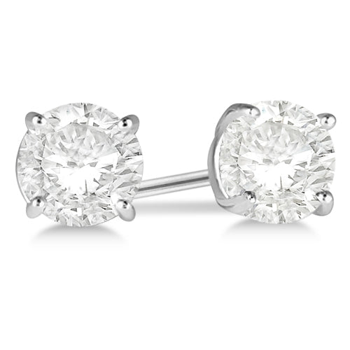 Round Diamond Stud Earrings 4-Prong Basket Setting In Platinum
