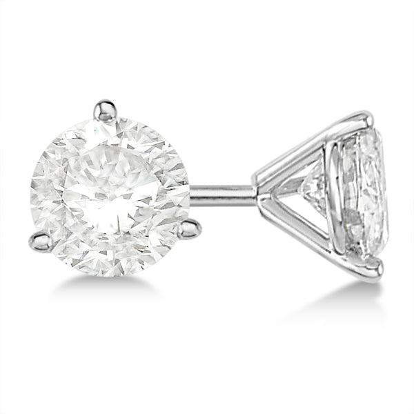 Round Diamond Stud Earrings 3-Prong Martini Setting In 18K White Gold