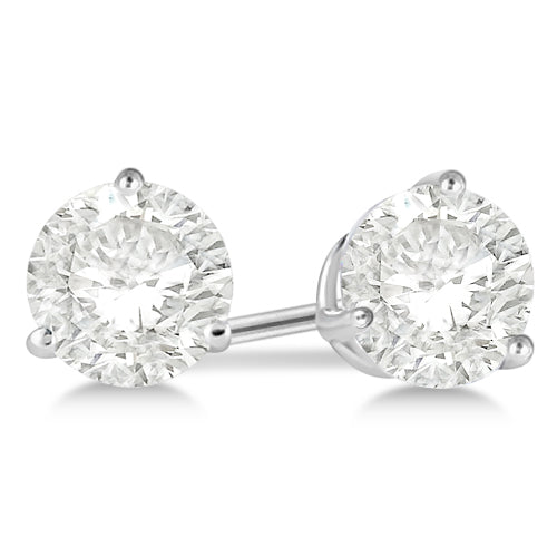 Round Diamond Stud Earrings 3-Prong Martini Setting In 18K White Gold