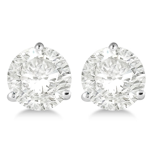 Round Diamond Stud Earrings 3-Prong Martini Setting In 18K White Gold