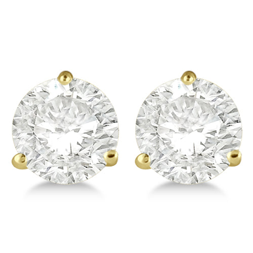 Round Diamond Stud Earrings 3-Prong Martini Setting In 18K Yellow Gold