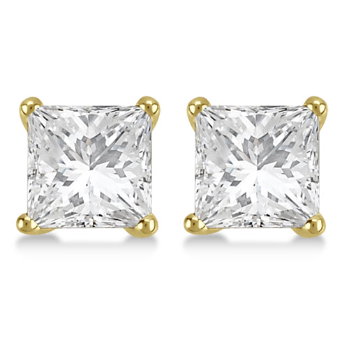 Square Diamond Stud Earrings Basket Setting In 18K Yellow Gold