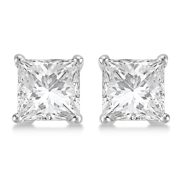 Square Diamond Stud Earrings Basket Setting In Platinum