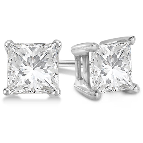 Square Diamond Stud Earrings Basket Setting In Platinum