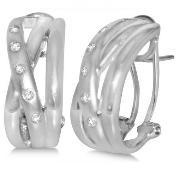 Diamond Accented Huggie Earrings in 14k White Gold (0.09ct)