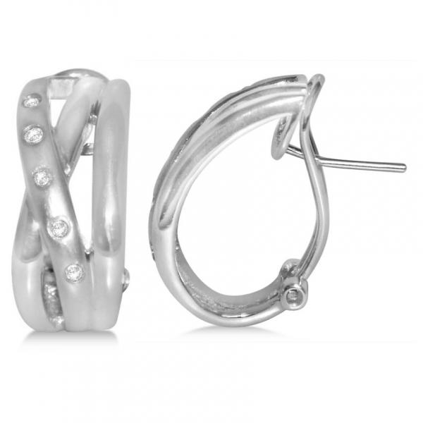 Diamond Accented Huggie Earrings in 14k White Gold (0.09ct)