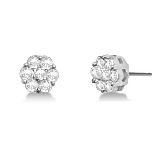 Diamond Round Flower Cluster Stud Earrings 14k White Gold (1.00ct)