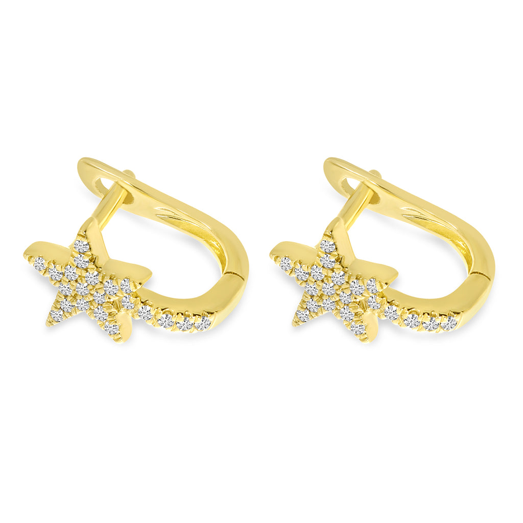 Diamond Shooting Star Huggie Earrings 14K Yellow Gold (0.12ct)