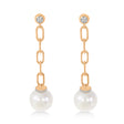 Diamond & Pearl Paperclip Link Earrings 14k Rose Gold (0.15ct)