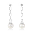 Diamond & Pearl Paperclip Link Earrings 14k White Gold (0.15ct)