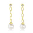 Diamond & Pearl Paperclip Link Earrings 14k Yellow Gold (0.15ct)