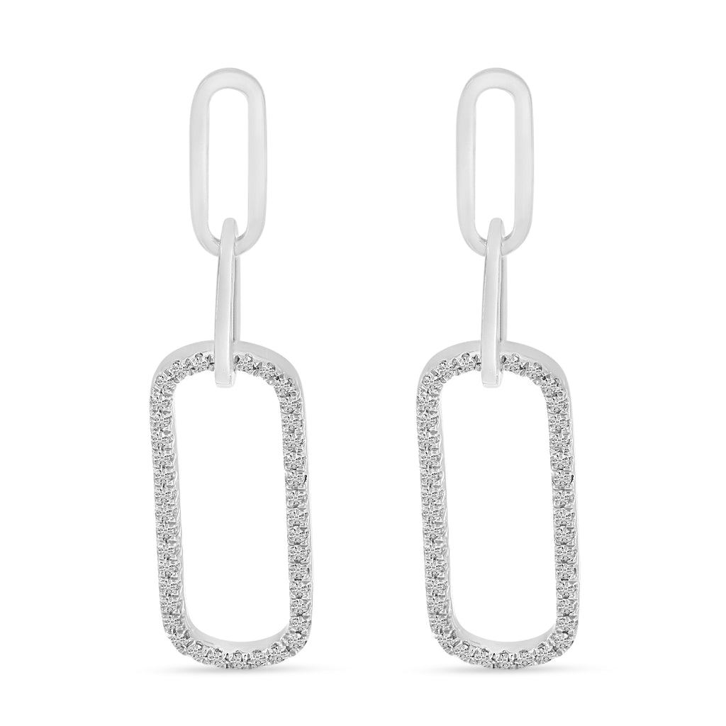 Diamond Paperclip Link Earrings 14k White Gold (0.20ct)