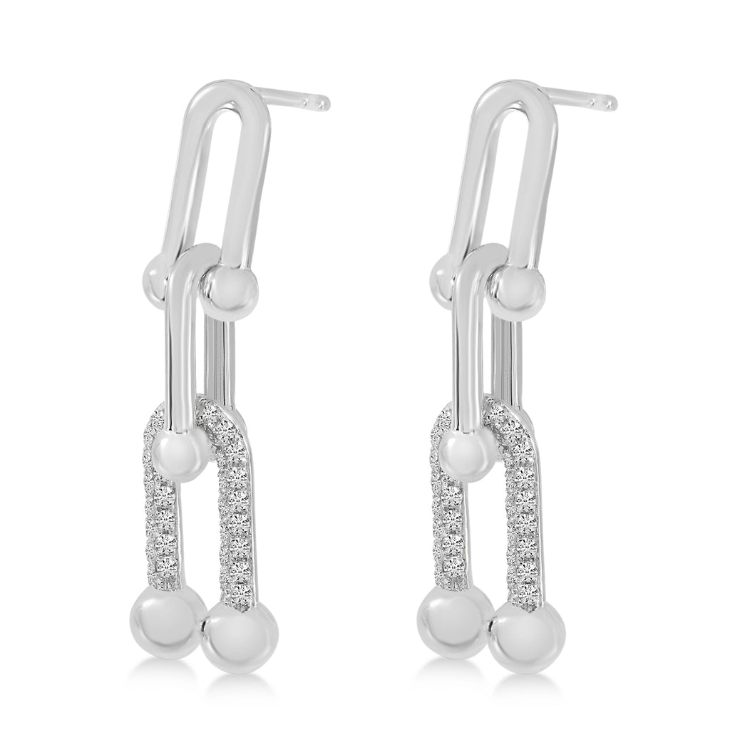 Diamond U-Link Horseshoe Paperclip Earrings 14k White Gold (0.27ct)