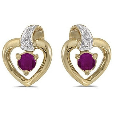Ruby and Diamond Heart Earrings 14k Yellow Gold (0.30ct)