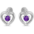 Amethyst and Diamond Heart Earrings 14k White Gold (0.20ct)