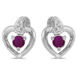 Ruby and Diamond Heart Earrings 14k White Gold (0.30ct)