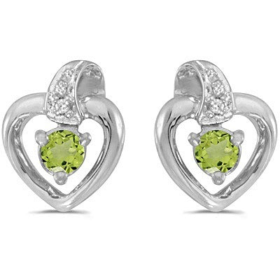 Peridot and Diamond Heart Earrings 14k White Gold (0.28ct)