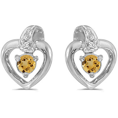 0.20ct Round Citrine and Diamond Heart Earrings 14k White Gold