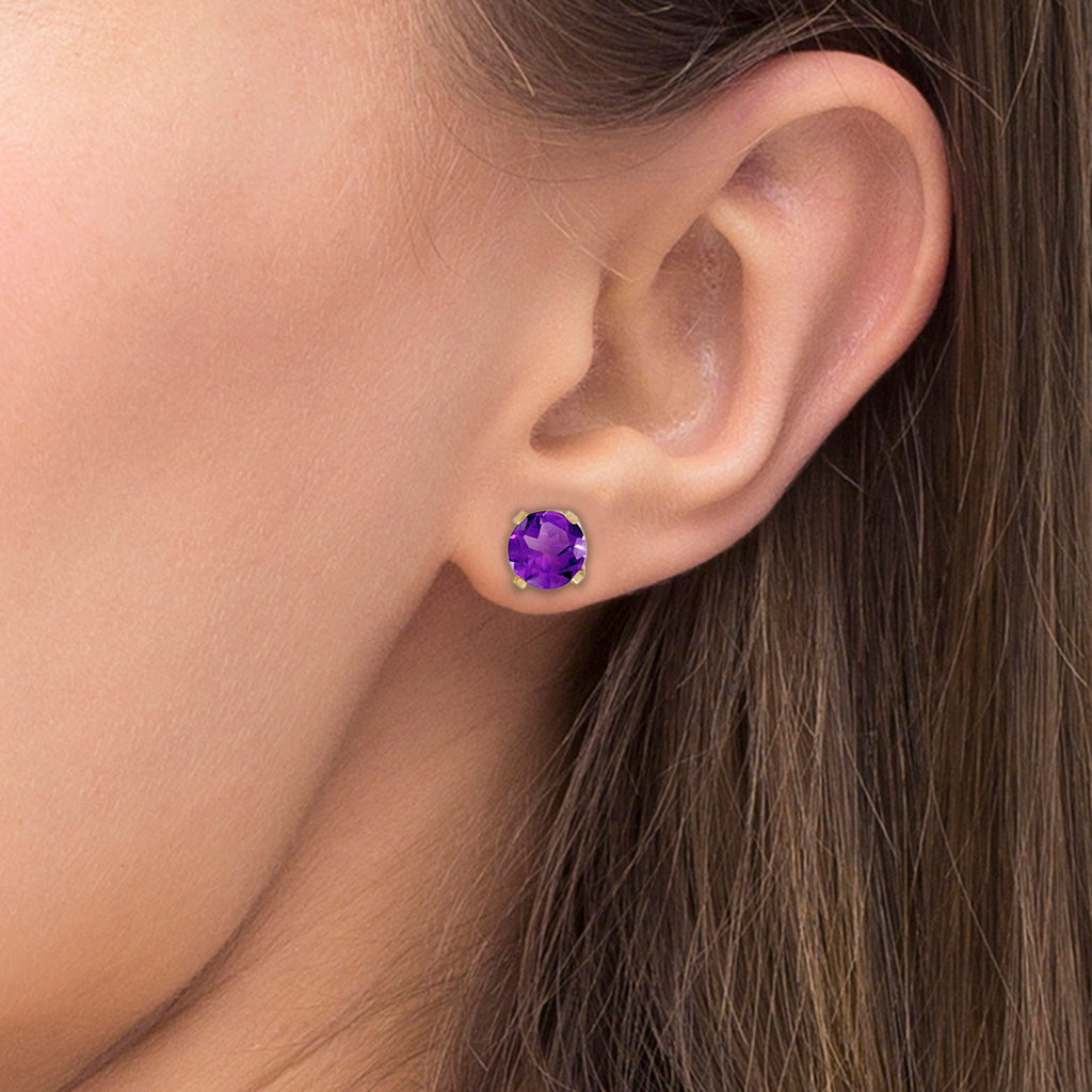 Round Amethyst Studs Earrings in 14k Yellow Gold (0.40 ct)