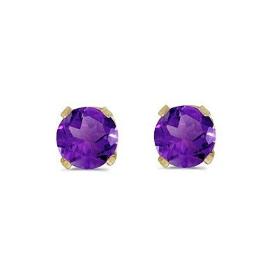 Round Amethyst Studs Earrings in 14k Yellow Gold (0.40 ct)