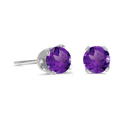 Round Amethyst Studs Earrings in 14k White Gold (0.40ct)