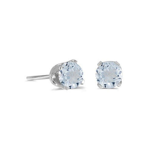 Round Aquamarine Studs Earrings in 14k White Gold (0.46ct)