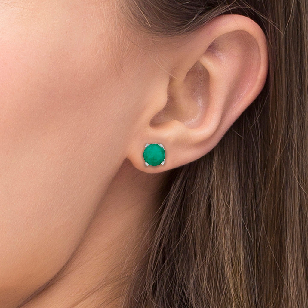 Round Emerald Studs Earrings in 14k White Gold (0.50ct)