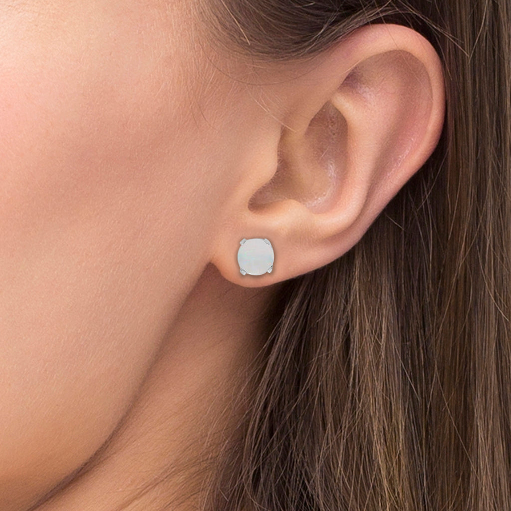 Round Opal Studs Earrings in 14k White Gold (0.60ct)