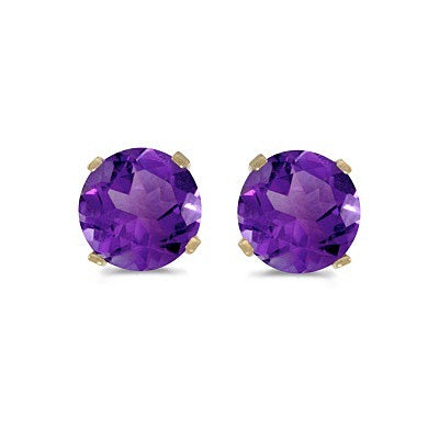 0.80ct Amethyst Stud Earrings February Birthstone 14k Yellow Gold