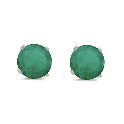 0.96ct Emerald Stud Earrings May Birthstone 14k White Gold