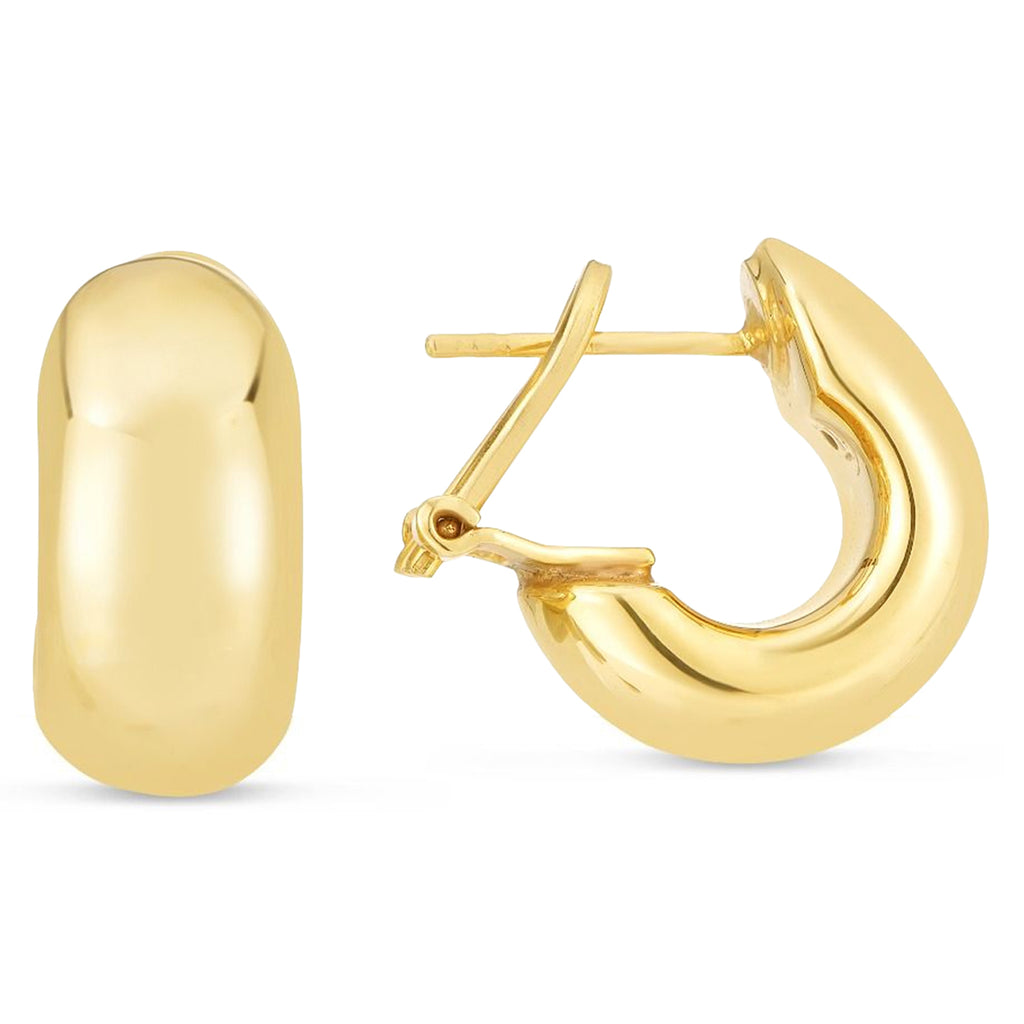 Small Omega C-Hoops Huggie Earrings 14K Yellow Gold