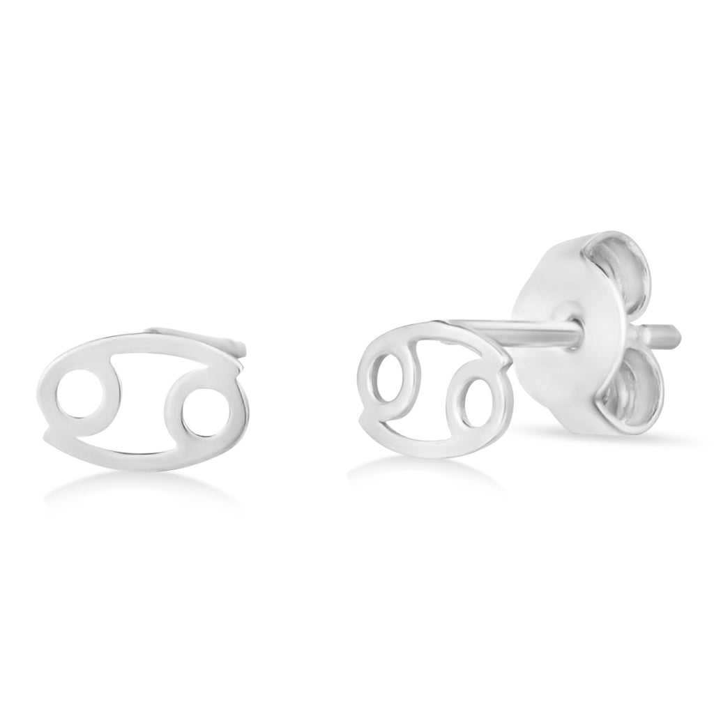 Cancer Zodiac Stud Earrings 14K White Gold