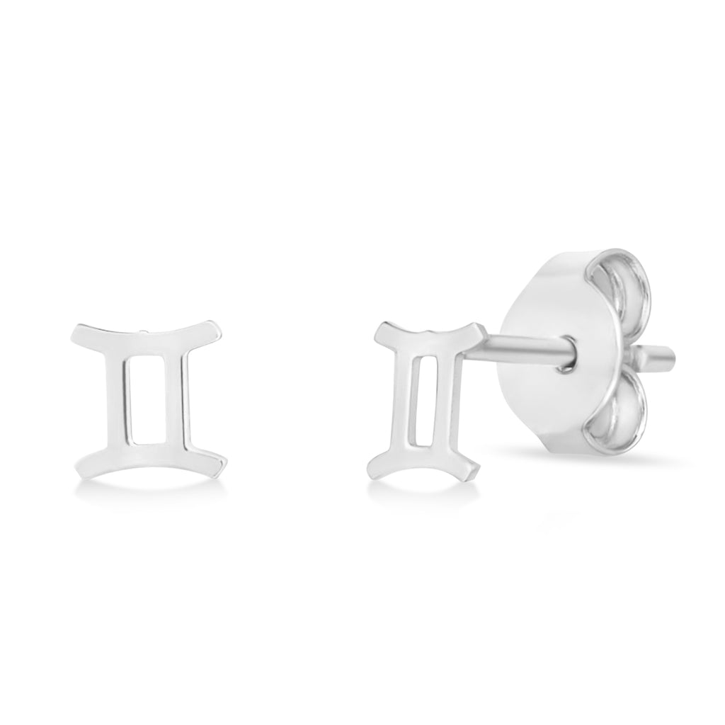Gemini Zodiac Stud Earrings 14K White Gold