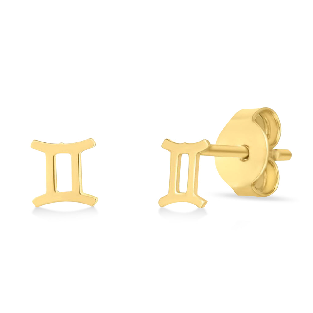 Gemini Zodiac Stud Earrings 14K Yellow Gold