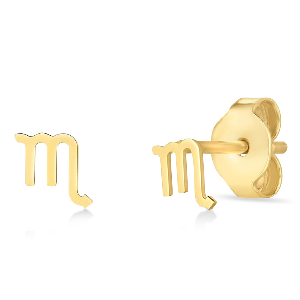 Scorpio Zodiac Stud Earrings 14K Yellow Gold