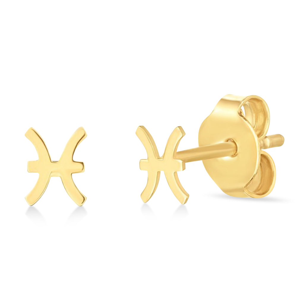 Pisces Zodiac Stud Earrings 14K Yellow Gold