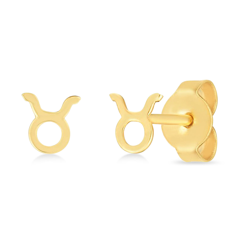 Taurus Zodiac Stud Earrings 14K Yellow Gold