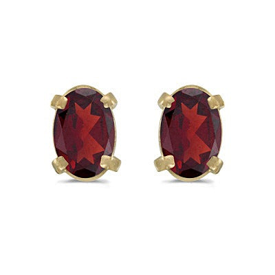 Oval Garnet Studs January Birthstone Earrings 14k Yellow Gold (1.10ct)