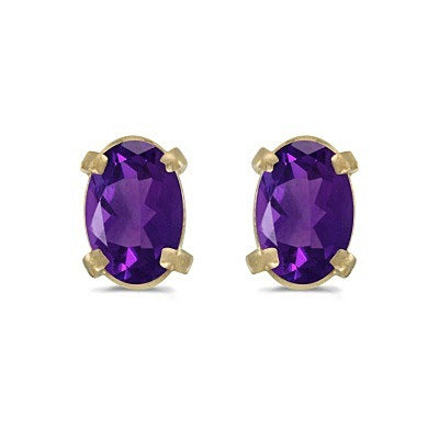 Oval Amethyst Studs February Birthstone Earrings 14k Yellow Gold (0.90ct)