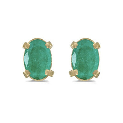 Oval Emerald Studs May Birthstone Earrings 14k Yellow Gold (0.90ct)