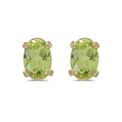 Oval Peridot Studs August Birthstone Earrings 14k Yellow Gold (1.10ct)